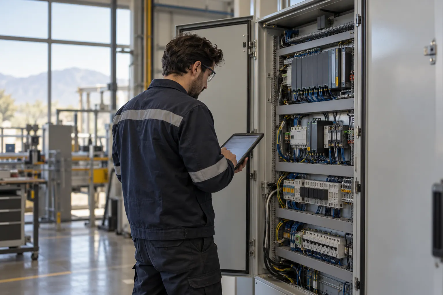 Imagen ilustrativa de un técnico revisando un tablero de control industrial